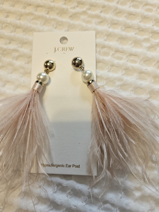 J. Crew Jewelry - J. Crew Pale Pink Feather and Pearl Drop Earrings